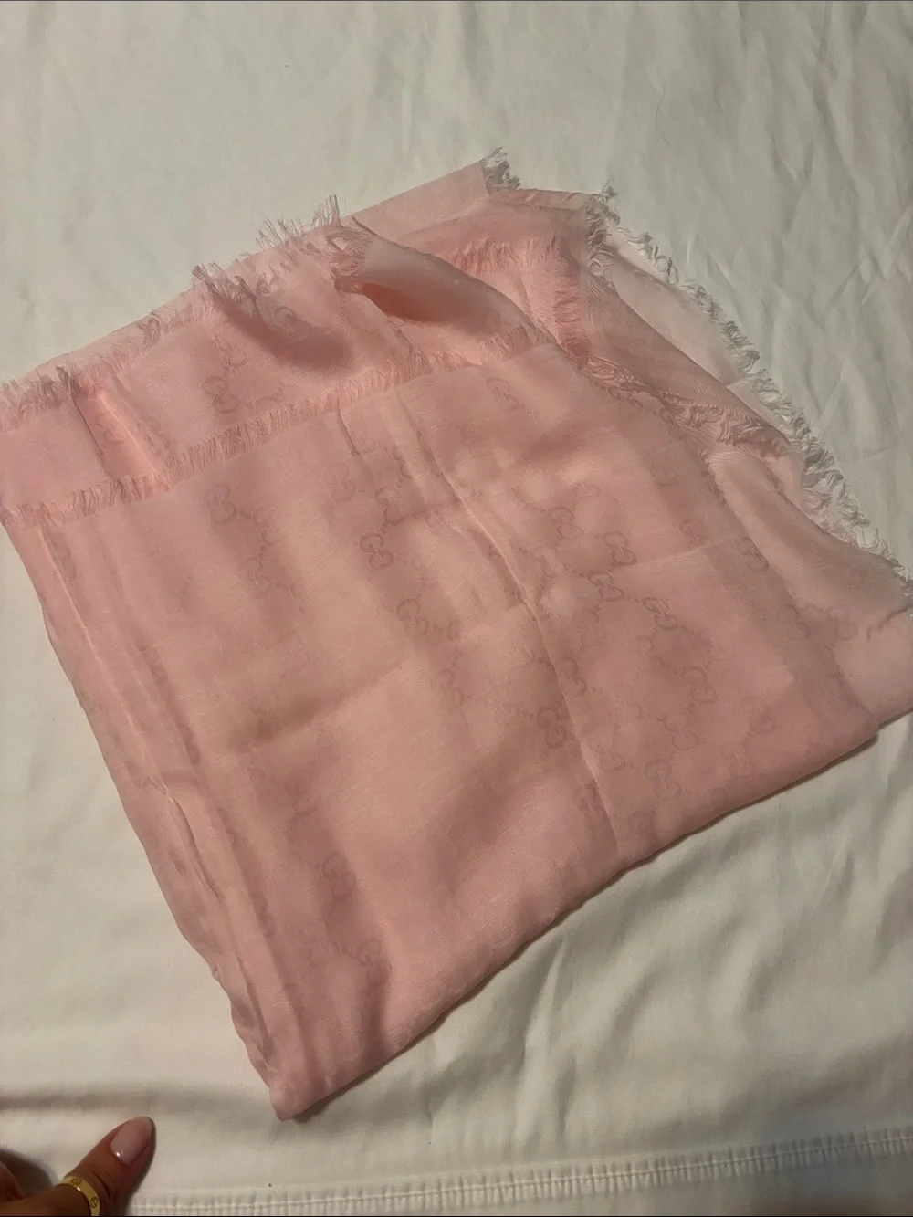 Gucci Light Pink Silk Blend Throw with Subtle Fringe